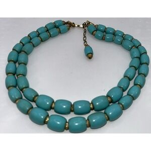 Vintage Trifari Necklace Faux Turquoise Gold Tone Spacers Signed 60's Elegance